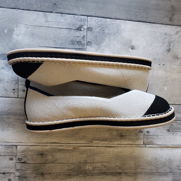 ROTHY'S The Espadrille Boardwalk Flats Ivory Black Women's - Size 13 - Picture 4 of 5